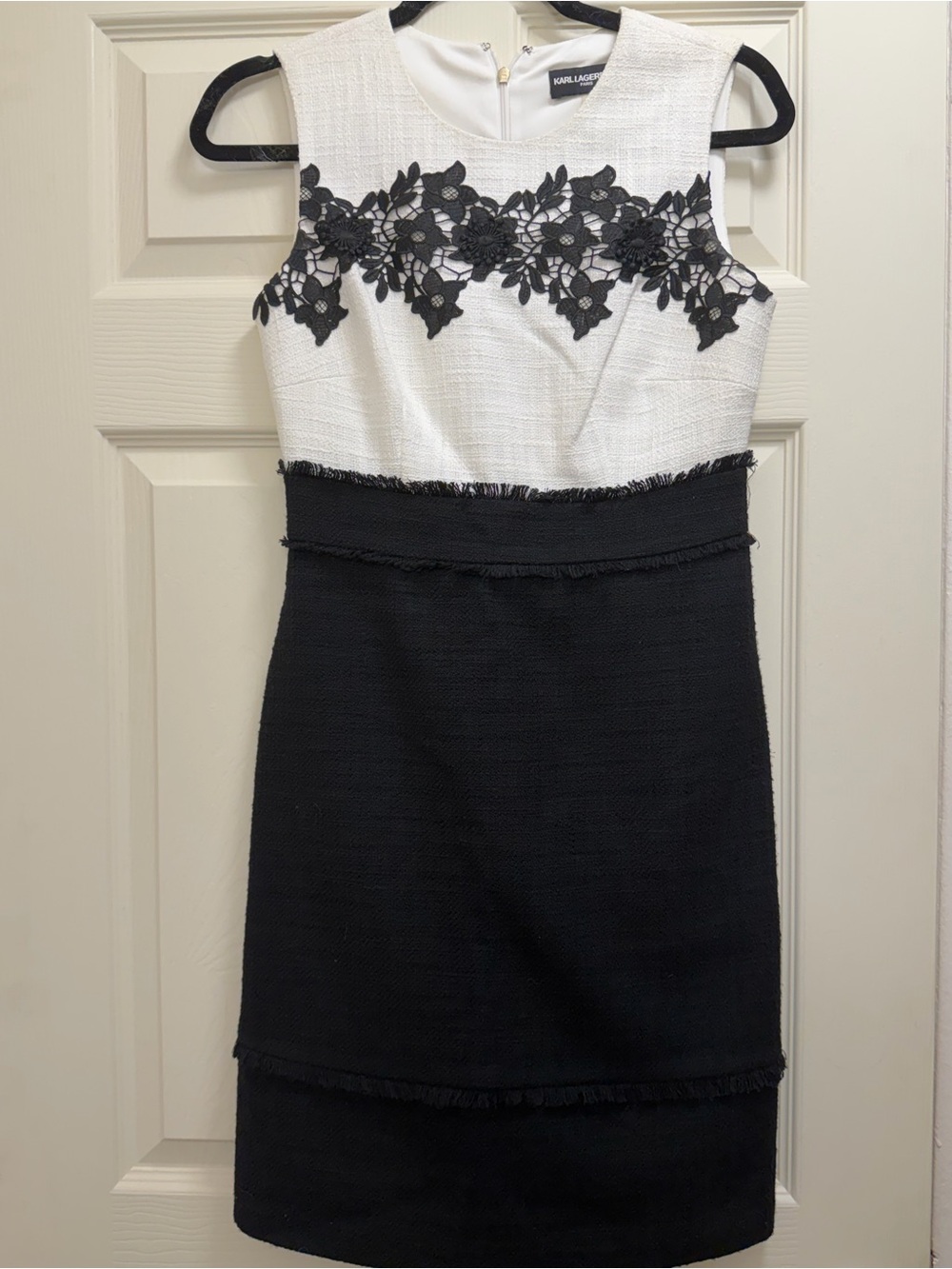 Karl Lagerfeld Black and White Tweed Pencil Dress- SIZE 2 - Picture 2 of 8
